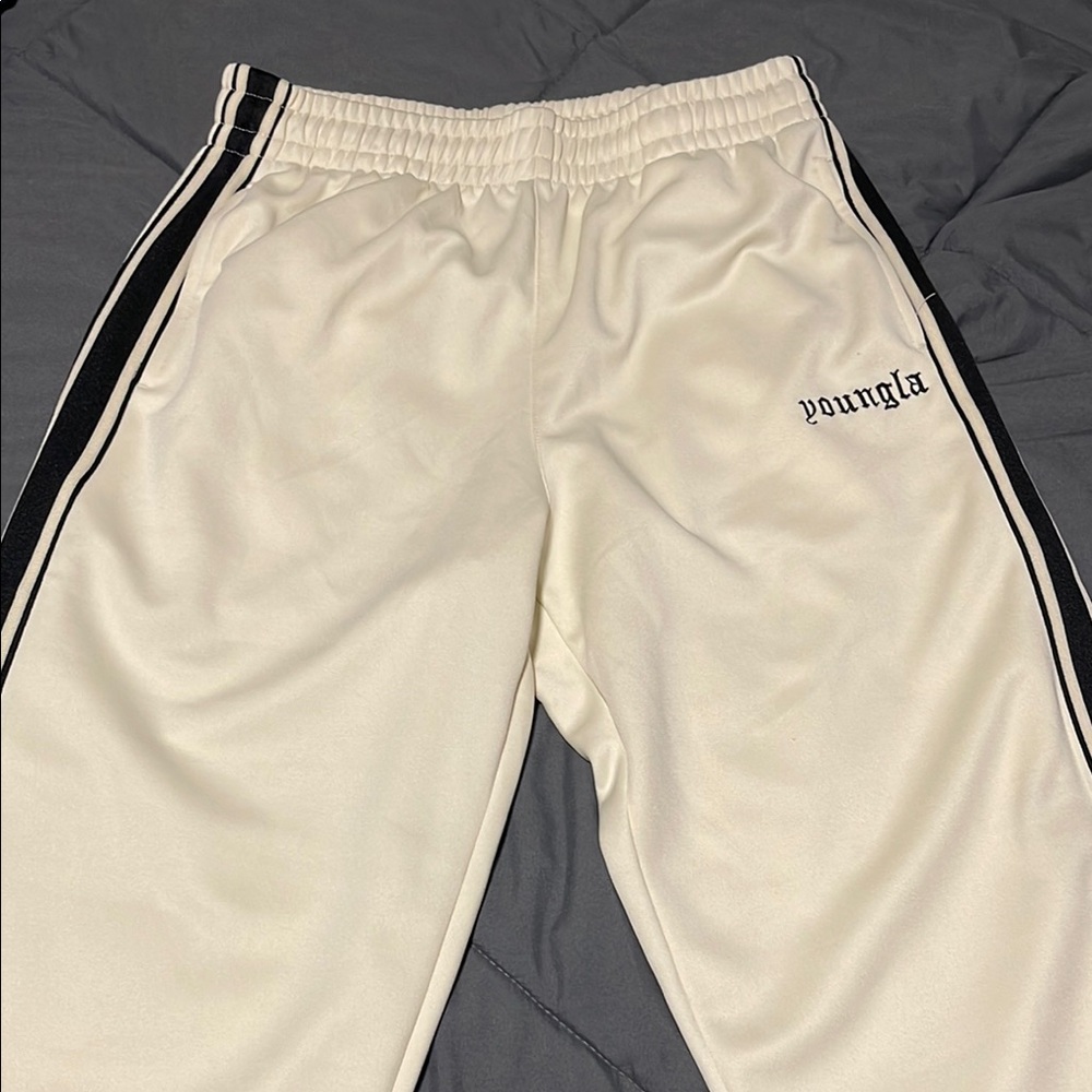 YoungLA Cream Track Pants with Black Stripes